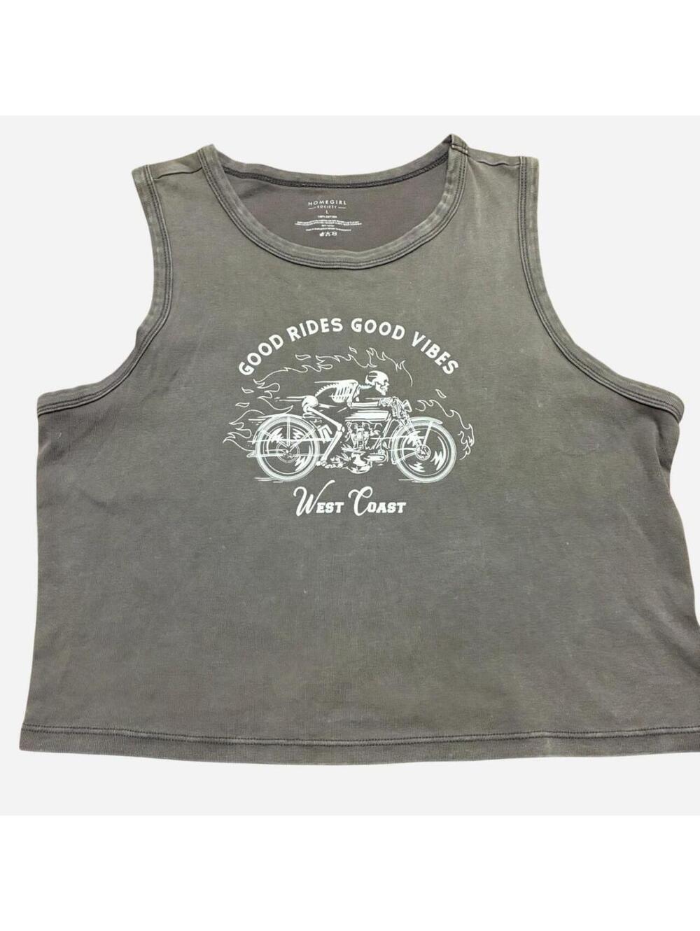 y2k moto graphic tank top faded grey biker grunge west coast skeleton shirt